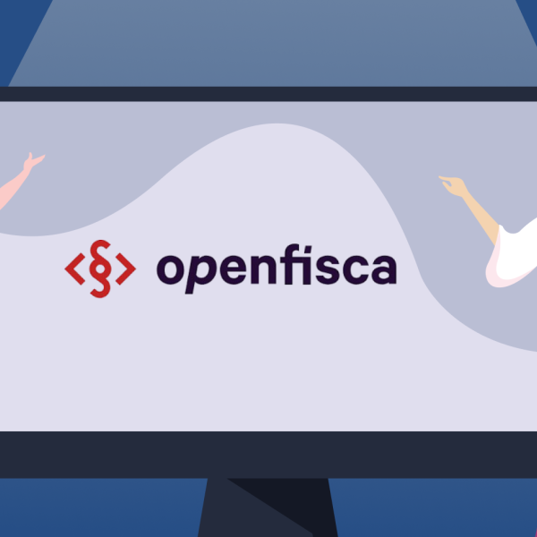 Graphical image of a computer screen, with the OpenFisca logo on it